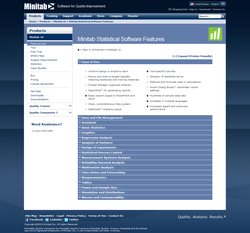 Minitab 16 features web page